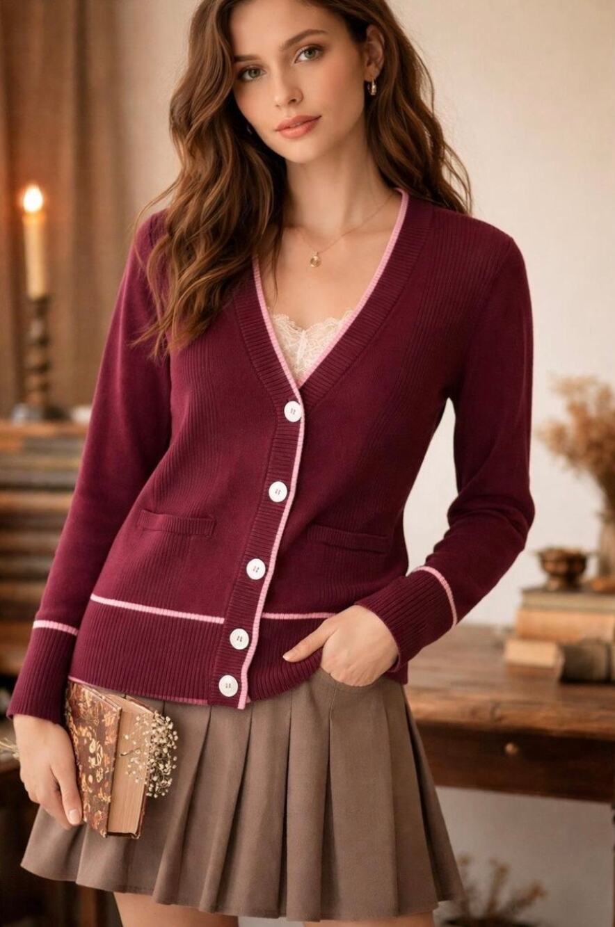 Maeve Anthropologie Size XS cardigan sweater burgundy button-front School Girl
